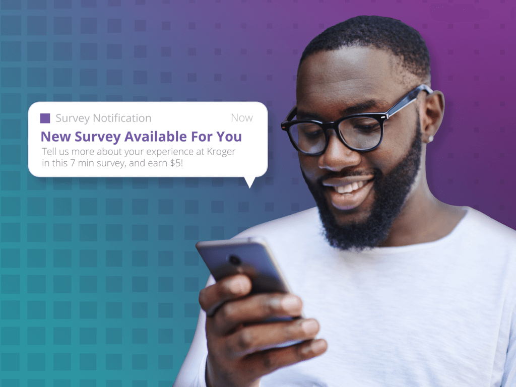 Push notifications alert shoppers on the go when new surveys are availablee